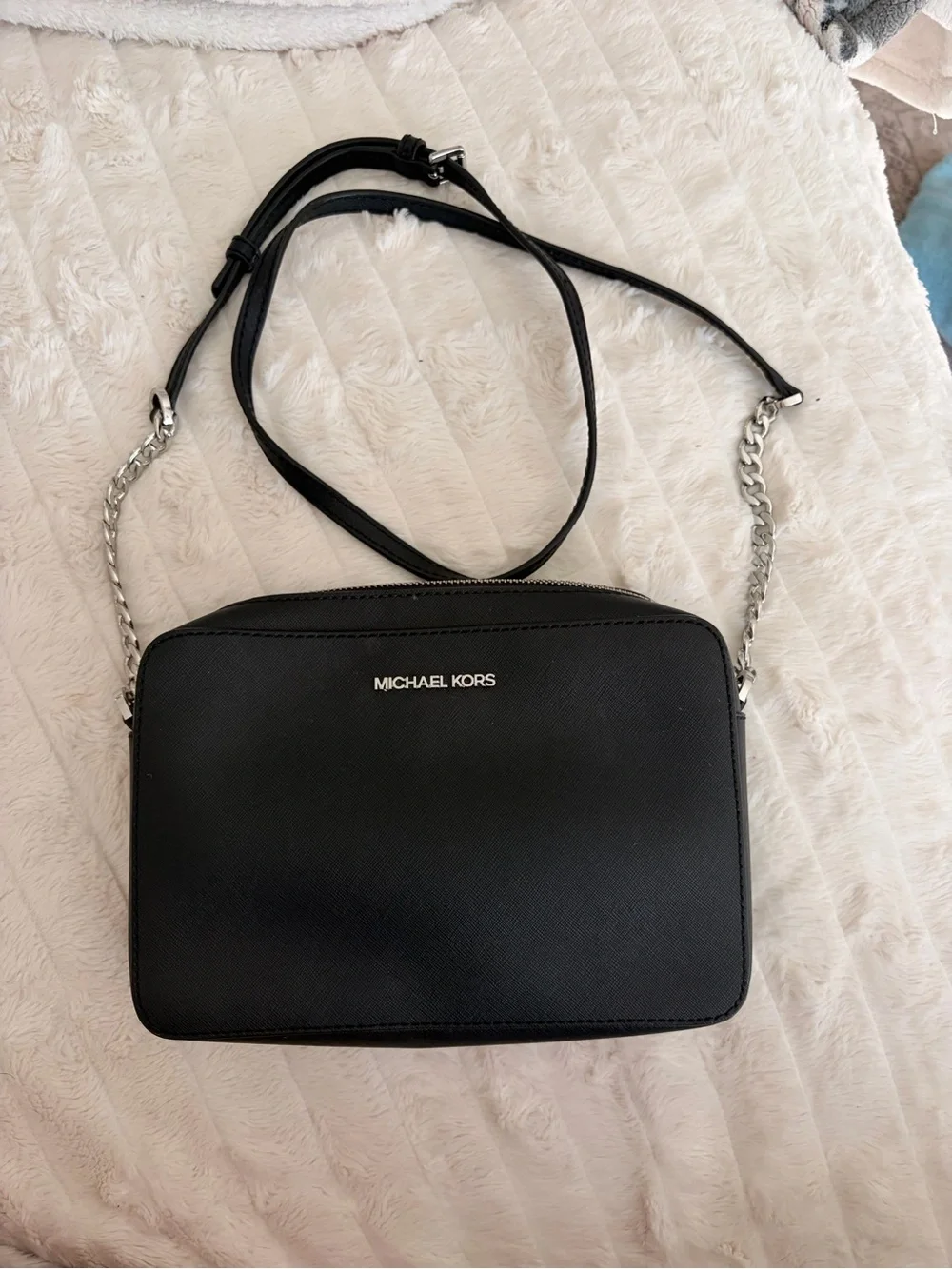 Michael Kors Black Saffiano Leather Chain Crossbody